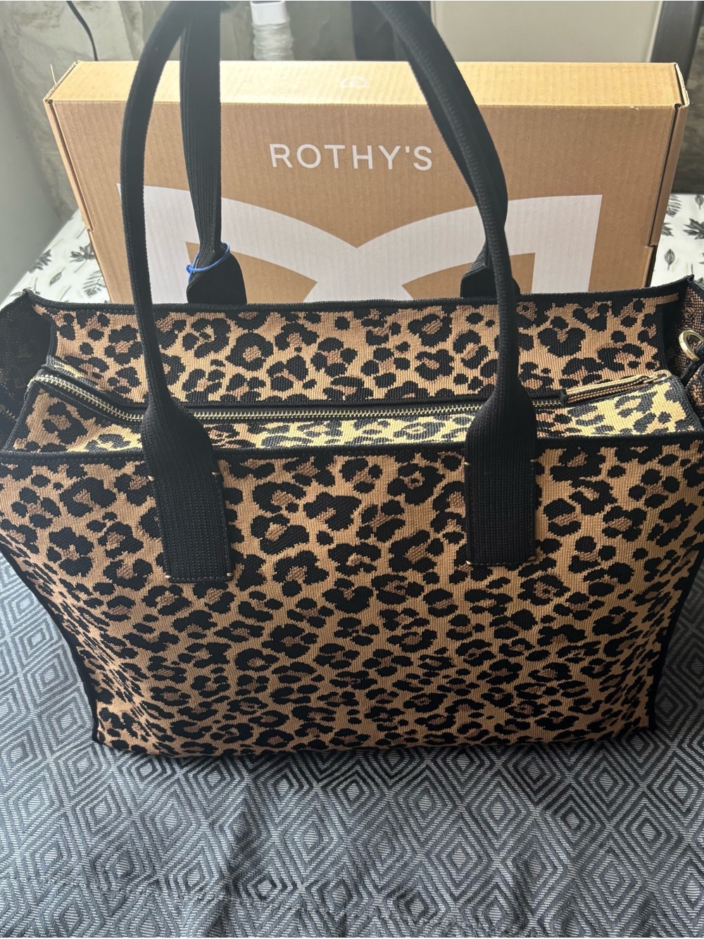Rothy's Leopard Jacquard Tote in Brown and Black ,Toasty Cat - Picture 2 of 10
